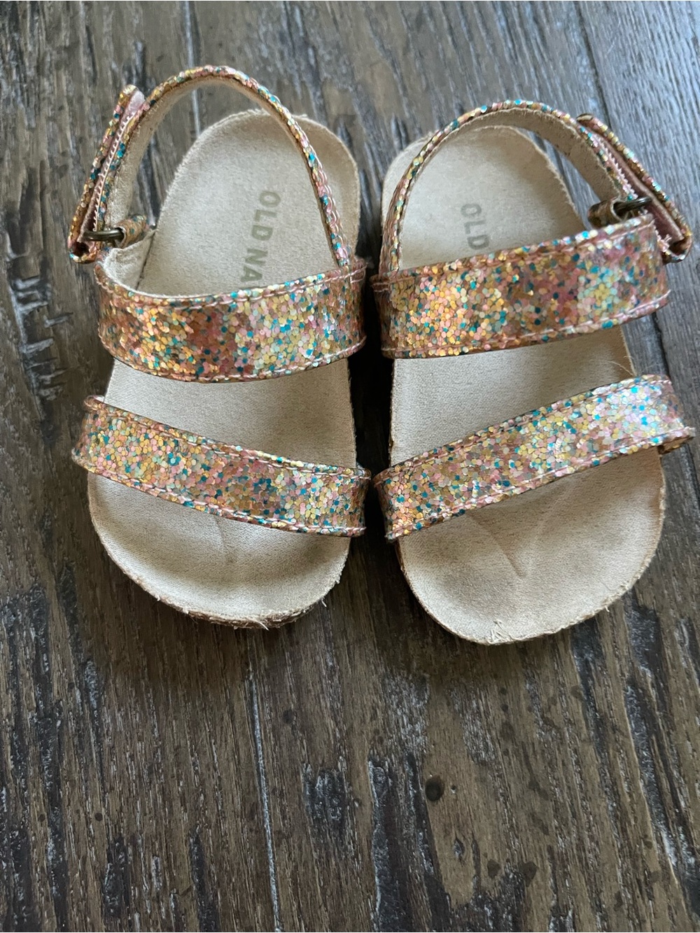 Old Navy Rose Gold Multi Glitter Double-Strap Kids Sandals Size 6-12 Months